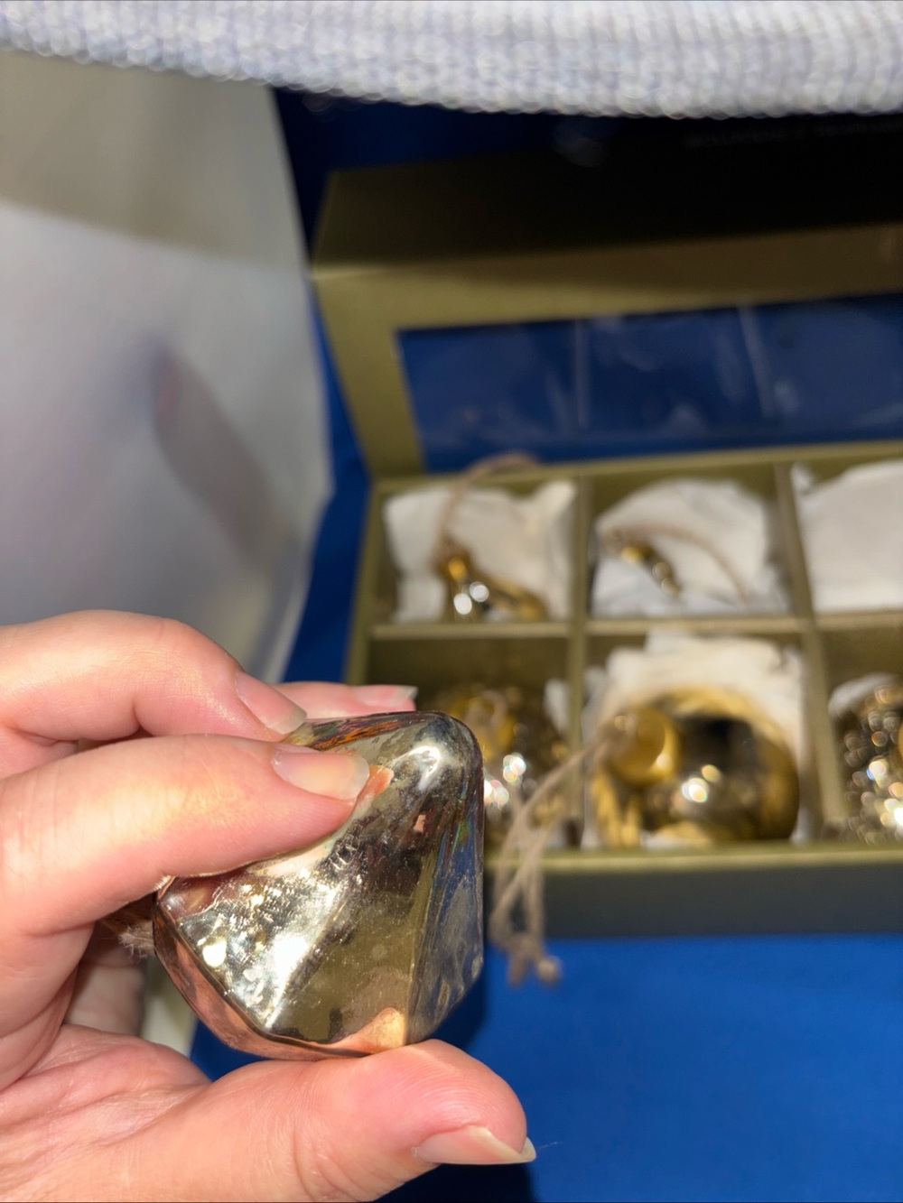 Crate&Barrel Gold Tone Mercury Glass Christmas Ornaments, Boxed Set of 6 - Picture 6 of 9